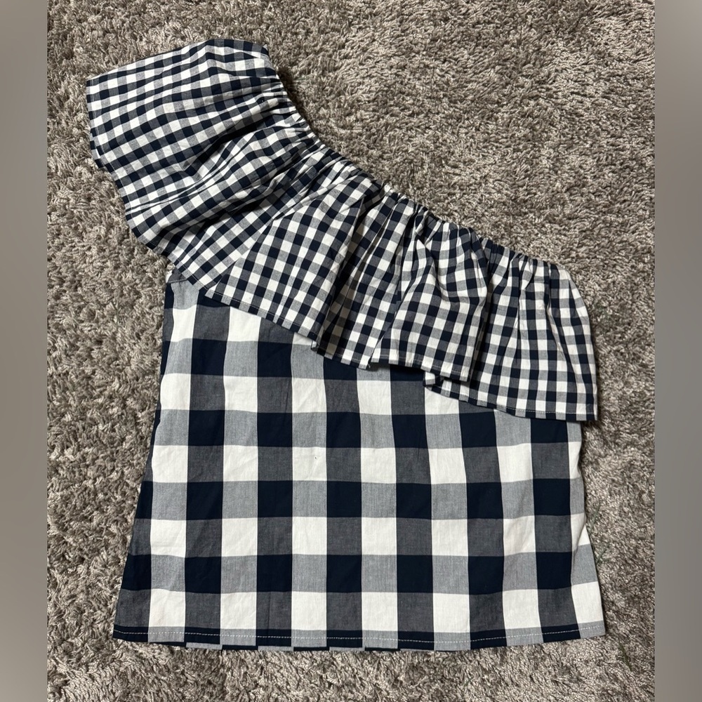 J. Crew NWT Black & White Gingham One-Shoulder Top